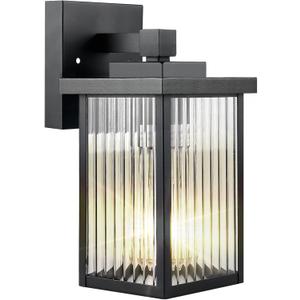 Outdoor Wall Lights for House Exterior - IP65 Waterproof Porch Lights with Textured Glass & Matte Black Metal, Easy Install Exterior Lighting Fixtures for Garage, Front Door (1 Pack)