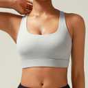 SONGSKY Sports Bras for Women, Medium-High Support Strappy Padded Running Sports Bras with Removable Cups (Gray, M)