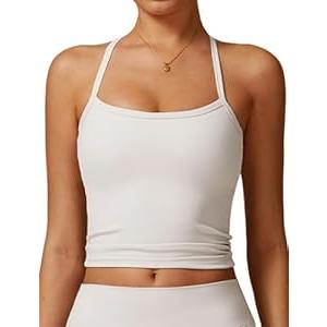 Womens Workout Tops Cross Back Padded Color Block Longline Sports Bras for Women Tank Tops with Built in Bras Square Neck Crop Gym Yoga Active Wear Athletic Work Out Sports Bra Top Bone S