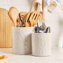 famiware Ocean Utensil Holder, 7.2"+5.8" Ceramic Kitchen Utensil Holder for Countertop, Cooking Utensil Crocks, Utensil Organizer for Spatula & Spoon, Kitchen Decor, Set of 2, Matte White