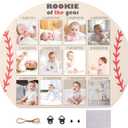 Rookie of the Year Photo Board from 1-12 Months My First Year Baseball Milestone Monthly Sign for First Birthday Party Decorations Wooden Picture Board for Boy One Birthday Baseball Nursery Decor Baby Keepsake Gift