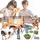 35 PCS Horses Toys Set for Kids, Solid Realistic Horse Stable Playset Barn Toys for Girls, Ideal Birthday Farm Animals Gift for Toddlers