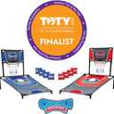 Sports Basketball Net Cornhole Board Set, Basketball & Cornhole in One, Includes 8 Red/Blue Bean Bags, Convenient Carrying Case, Tailgating Fun