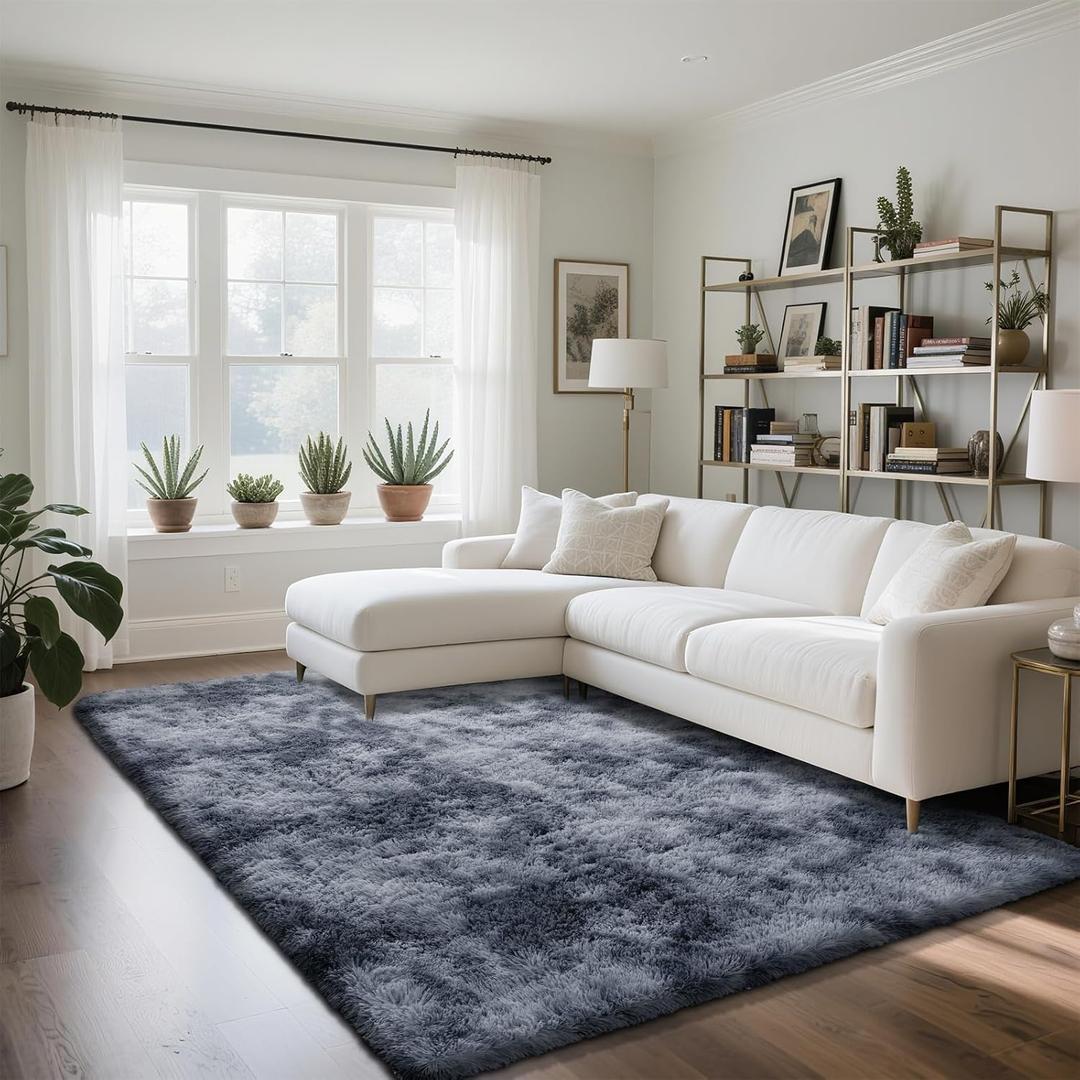 Fluffy Rug Shag Area Rug, Mottling Dark Grey 5x8 Area Rugs for Bedroom, Small Bedside Rug, Soft Fluffy Shag Entryway Throw Rugs for Living Room Bedroom Kids Room Home Decor