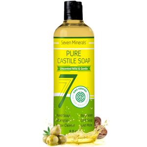 Pure Castile Soap - No Palm Oil, GMO-Free - Gentle Liquid Soap For Sensitive Skin & Baby Wash - All Natural Vegan Formula with Organic Carrier Oils (8 Fl Oz, An Unscented)
