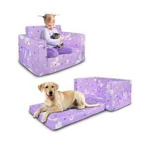 Kids Couch, 2-in-1 Kids Fold Out Couch, Convertible Kid Sofa to Lounger for Girls and Boys, Soft Toddler Chairs Comfy 1-3 Years Old
