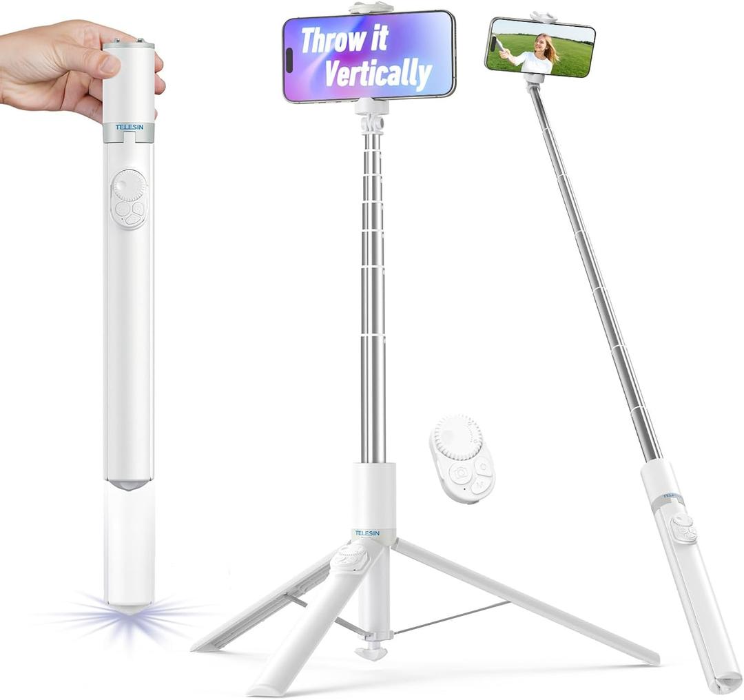 Automatic Tripod for iPhone, TELESIN Auto-Open Phone Tripods with Remote Control for TikTok Scrolling & Zoom, 67" Extendable Travel Selfie Stick, Portable 360 Rotation Cell Phone Stand for Android