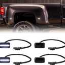 White LED Dually Fender Rear Wheel Bed Side Marker Lights for 2015-2025 Chevy Silverado GMC Sierra 2500 3500 HD Truck Indicators, Smoked Len 4PC