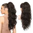 REECHO Ponytail Extension, 24" Claw Clip Ponytail Extension Wavy Ponytails Hair Extensions Jaw Clip on Pony Tails Natural Synthetic Hairpiece for Women Daily, Dark Chocolate Brown
