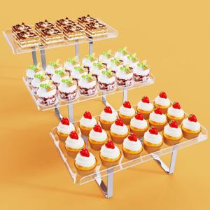 3 Pieces Cupcake Stand Holder, Clear Acrylic Dessert Table Display Set with Iron Support Legs for Birthday Candy Bar Dcor Weddings, Parties Events