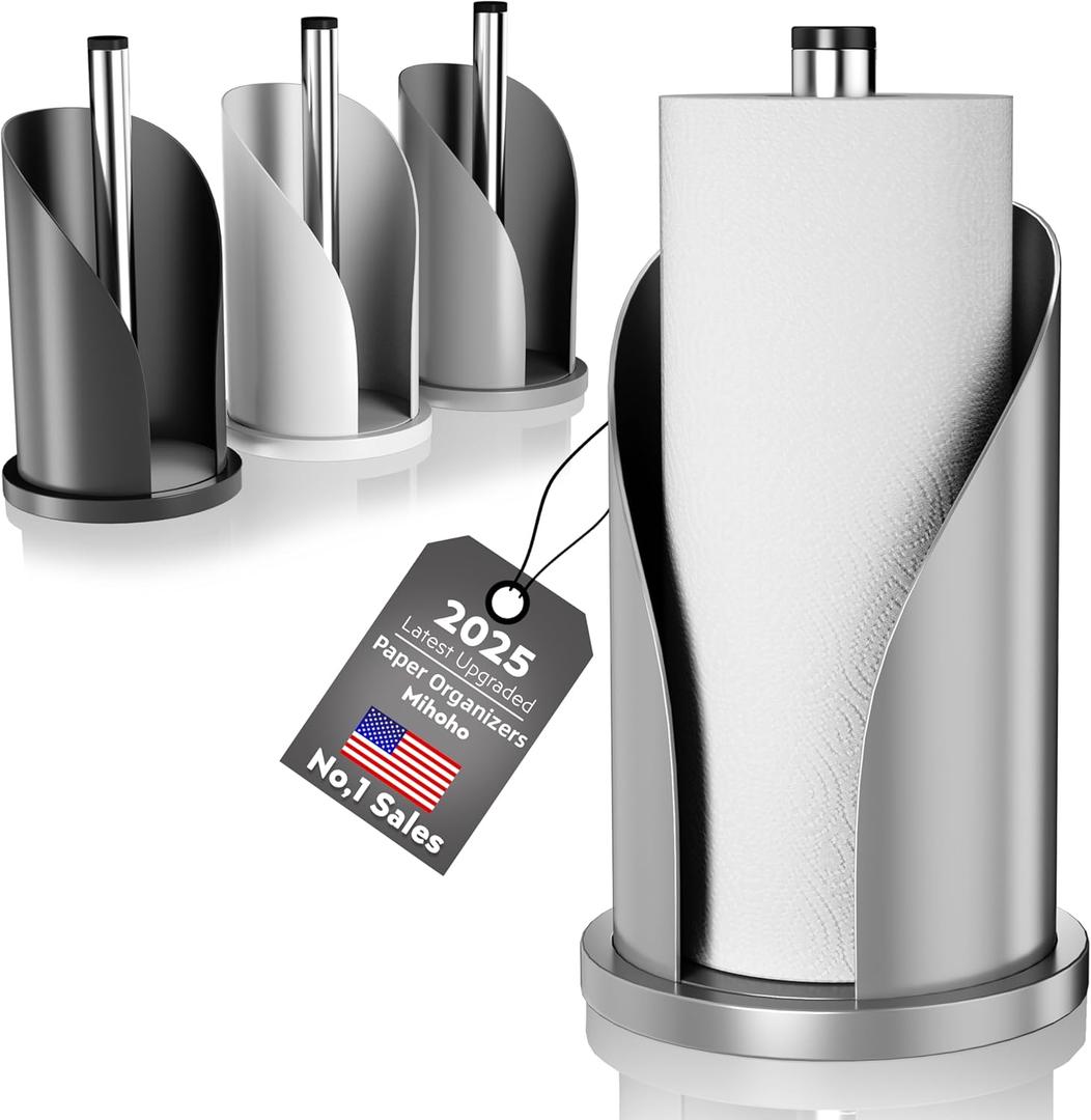 Toilet Paper Towel Holder, Stainless Steel Freestanding Bathroom Tissue Organizer, Rolls Storage Holder, Paper Towel Dispenser for Bathroom Kitchen (Grey I)