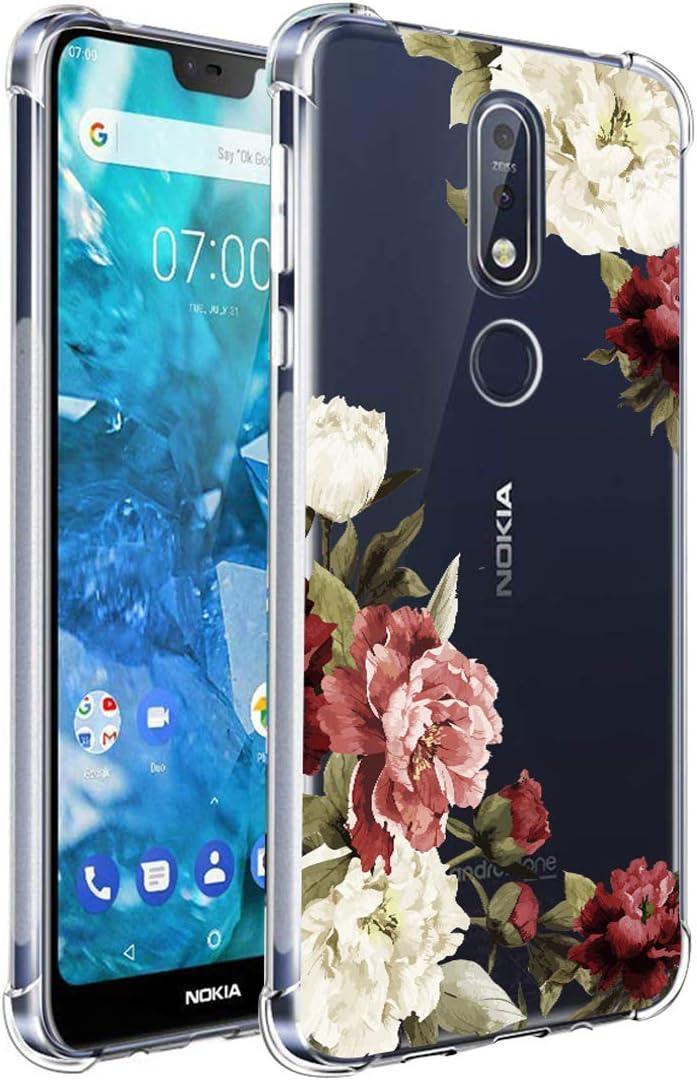 Nokia 7.1 Case, Nokia 7.1 Case with Flowers, Slim Shockproof Clear Floral Pattern Soft Flexible TPU Back Phone Protective Cover for Nokia 7.1 2018 Release Blossom Flower