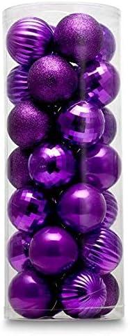 Small Size 28ct shatterproof Christmas Ball Ornaments in 4 Classic finishes for Christmas Tree Decoration (Purple, 1.57 Mini Size)