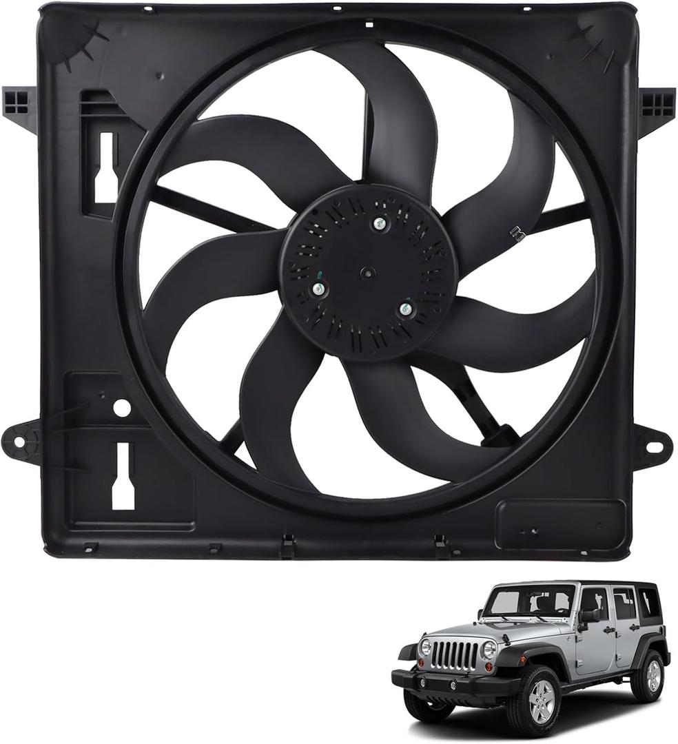 DOLKSN Engine Cooling Radiator Fan Assembly 621-601 Compatible with 2012-2017 Jeep Wrangler 3.6L 2018 Wrangler JK 3.6L Replace# 68143894AB 6010277 624080