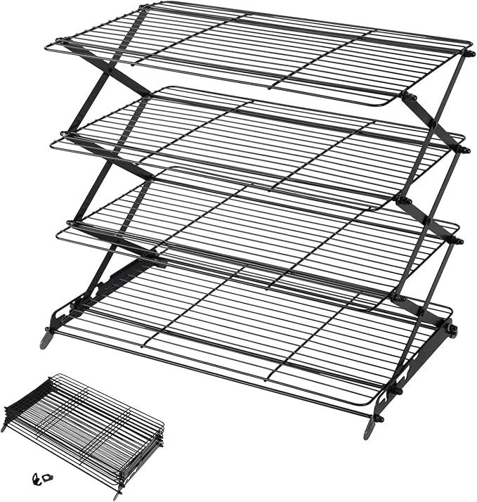 Geesta 2/3/4Tier Upgraded Collapsible Cooling Rack with Adjustable 3 Setting Design Stackable Roasting Cooking Drying Wire Cooling Rack for Cookies Baking Gifts for Women