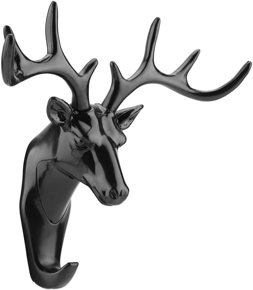 TOPINCN Deer Hook Hanger Rack Holder for Home Decor Three Dimensional Design with Coats, Hats, Keys, Jewelry Hooks for Living Room, Bathroom, Study, Entrance (Black)