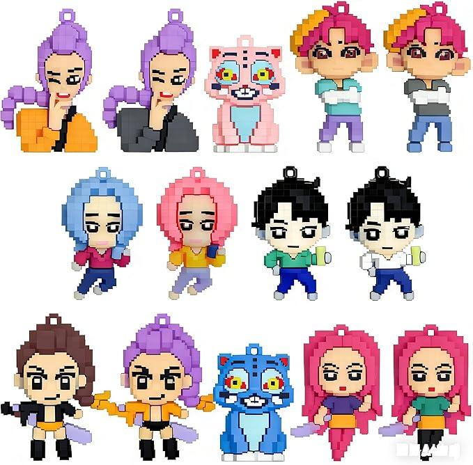 2X14Pcs Korean Idol Action Figure，Anime Pendant Keychains Holder Car Key Ring Mobile Phone Bag Hanging Cute Kawaii, Home Activity Class Prizes Carnival Christmas Rewards
