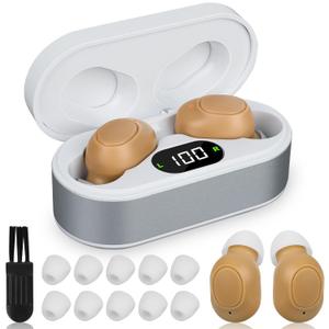 Hearing Aids for Seniors and Adults - Rechargeable Hearing Amplifiers with Noise Canceling Invisible Hearing Aid With Portable Charging Case and Button Volume Control (Skin)