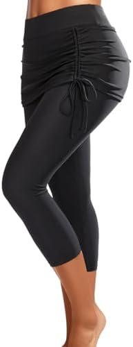 Pinup Fashion Skirted Swim Pants - Women Swimming Capris Leggings Swimwear High Waisted UV Swim Tights M (Black)