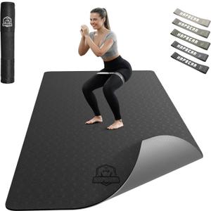 HAPBEAR Large Yoga Mat - 72"x36"x6mm (1/4 inch), Extra Wide Non-Slip Exercise Mat for Home Workout, Yoga, Pilates & Stretching, Durable & Eco-Friendly, Includes Bonus Resistance Bands & Carry Bag (Black/Gray)