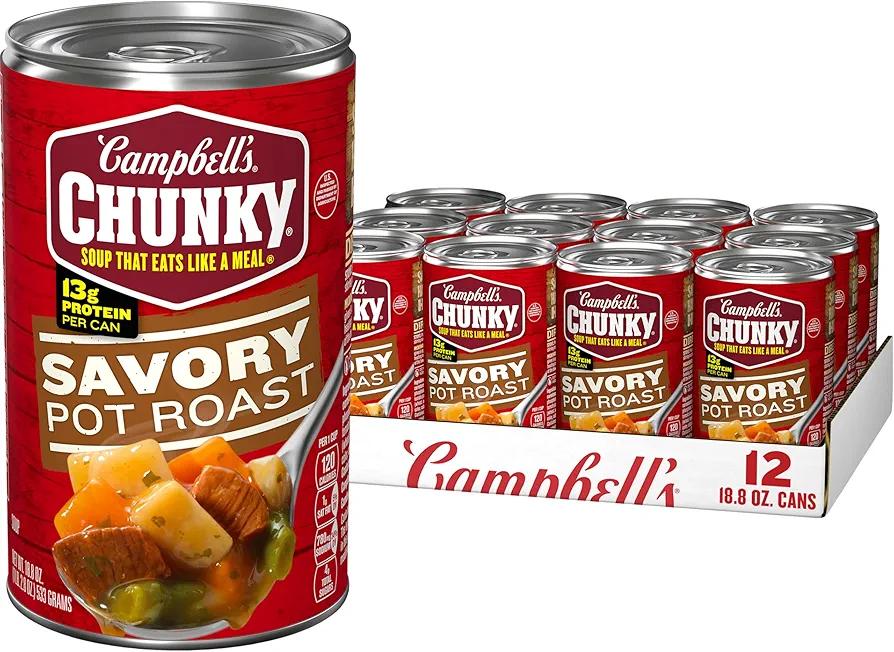 Campbell’s Chunky Soup, Savory Pot Roast Soup, 18.8 oz Can (Pack of 12) Best By Jan 30 2027