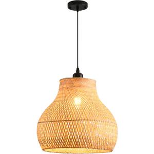 Bamboo Pendant Light 13.39" Hand Woven Rattan Pendant Light,1-Light Bamboo Rattan Ceiling Hanging Light,for Living Room Kitchen Dining Room Farmhouse