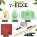 Complete Matcha Tea Set - Traditional Japanese Matcha Ceremony Kit with Bamboo Whisk & Bowl with Spout, Whisk Holder & Sifter - Perfect for Mindful Tea Experience (Green)