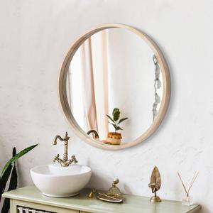 LYYYXGYP Round Wood Mirror 24 Inch Farmhouse Wall Mirror Wooden Framed Circle Mirror for Bathroom Vanity Living Room Bedroom