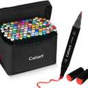 Caliart Markers, 100 Colors Dual Tip Art Markers Sketch Pens Permanent Alcohol Based, with Case for Adult Kids Halloween Drawing Sketching (Black Barrel)