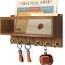 Rebee Vision Key Holder Wall Mount with Mesh Mail Basket  Mail Organizer for Wall Decor with 6 Key Hooks for Entryway, Kitchen  Functional Home Decor & Space-Saving Wooden Organizer (Golden Hook) (Light Brown)