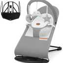 HKAI Baby Bouncer, Portable Baby Bouncer Seat for Babies 0-18 Months, 100% Cotton Fabrics, 3 Modes of use with Rocker and Stationary Options, Infant Rocker Chair with Hanging Toys-Light Grey