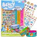 Bluey Sparkle Bracelet Making Kit, 4 Reversible Bracelets with Easy Closure, 100+ Traditional and Puffy Resin Stickers, DIY Bluey Jewelry, Arts and Crafts for Kids Age 8-12, Toddler Gifts