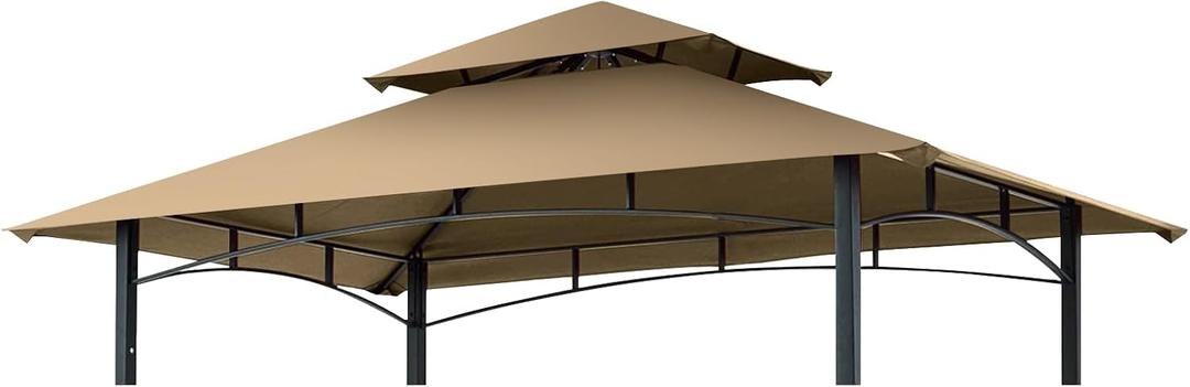 Grill Gazebo Replacement Canopy Roof - Figfeu 5x8 Double Tiered Outdoor BBQ Gazebo Canopy Top Cover Grill Shelter Cover Only Fit for Model L-GG001PST-F (Khaki)