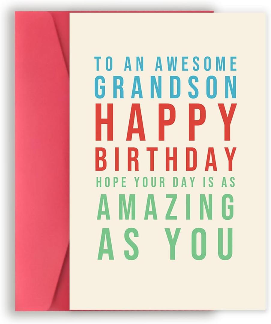4 x Funny Birthday Card for Grandson, Happy Birthday Gifts for Grandson, Sweet Bday Greeting Card from Grandpa Grandma, Best Grandson Bday Gift Ideas
