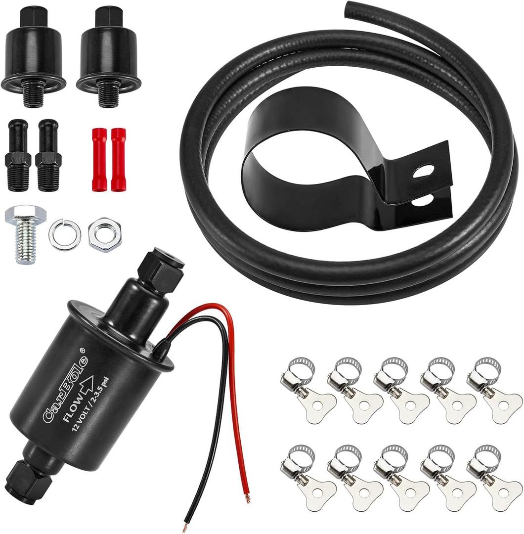 CarBole 12V Electric 2-3.5 PSI Fuel Pump with 5/16" ID Fuel Line Filter Kit Universal for Gas Gasoline Diesel
