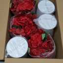 DIYDOFUN Flower Table Centerpieces - Set of 6 Floral Arrangement Artificial Wedding Hydrangeas Floral Arrangement with Rustic Metal Vase for Bridal Tea Party Event Decorations - Deep Red