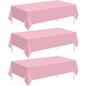 Childom 3 Pack Plastic Tablecloths for Rectangle Tables 54" x 108" Pink Disposable Table Cloths for 6 to 8 Foot Tables Indoor or Outdoor Parties Birthday Wedding Christmas Anniversary Buffet Table