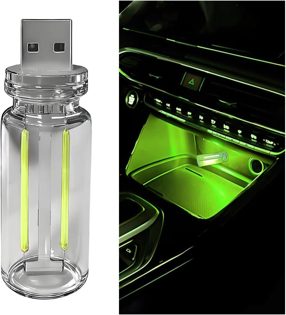 Car Retro Atmosphere Light, Mini Plug-in Touch Control USB Vehicle Glass Bottle LED Night Light, Portable Automotive Interior Ambient Lamp, Universal for Truck SUV Sedan (Green)