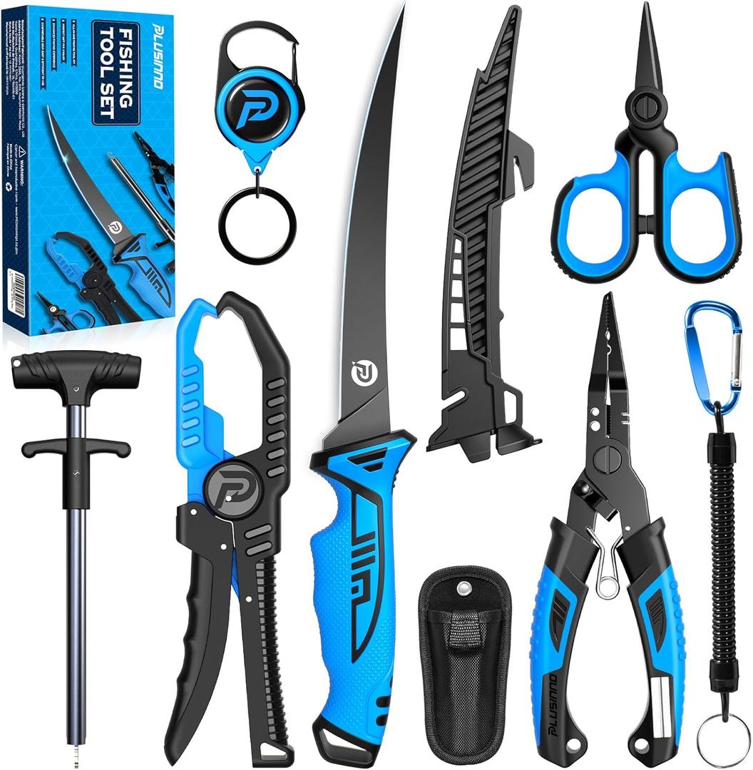 PLUSINNO Fishing Gear, Fishing Tools, Fishing Accessories, Corrosion Resistant Fishing Pliers Kit, Fishing Knife, Floating Fish Lip Gripper Fishing Gifts for Men, Gifts for Fishermen