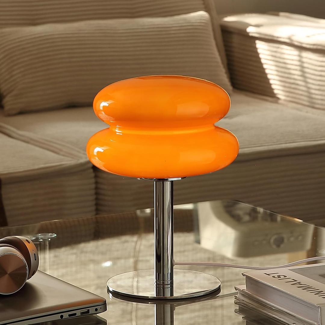 Mushroom Lamp Table Lamp for Night Stands,Mid Century Modern Desk Lamps for Bedroom, Vintage Dimmable Bedside Small Lamps, Cute Cool Home Room Aesthetic Decor for Living Room (Orange)