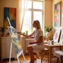 Falling in Art Easel Stand for Painting, Adjustable Wooden Easels for Painting Canvas Up to 42", Folding Art Easel for Drawing, Wedding Sign and Poster, Suitable for Kids and Adults(White)