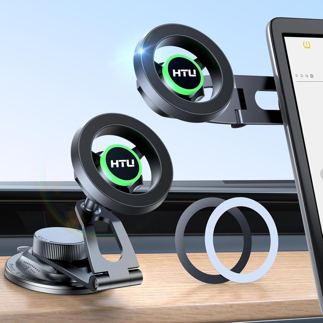 HTU 2026 Upgraded Car Phone Holder for Magsafe Magnetic Car Phone Mount [360 Adjustable 99LBS Ultra Suction] Cell Phone Holders for Tesla Cars/Gym/Mirror Mount for iPhone & Android (Black)