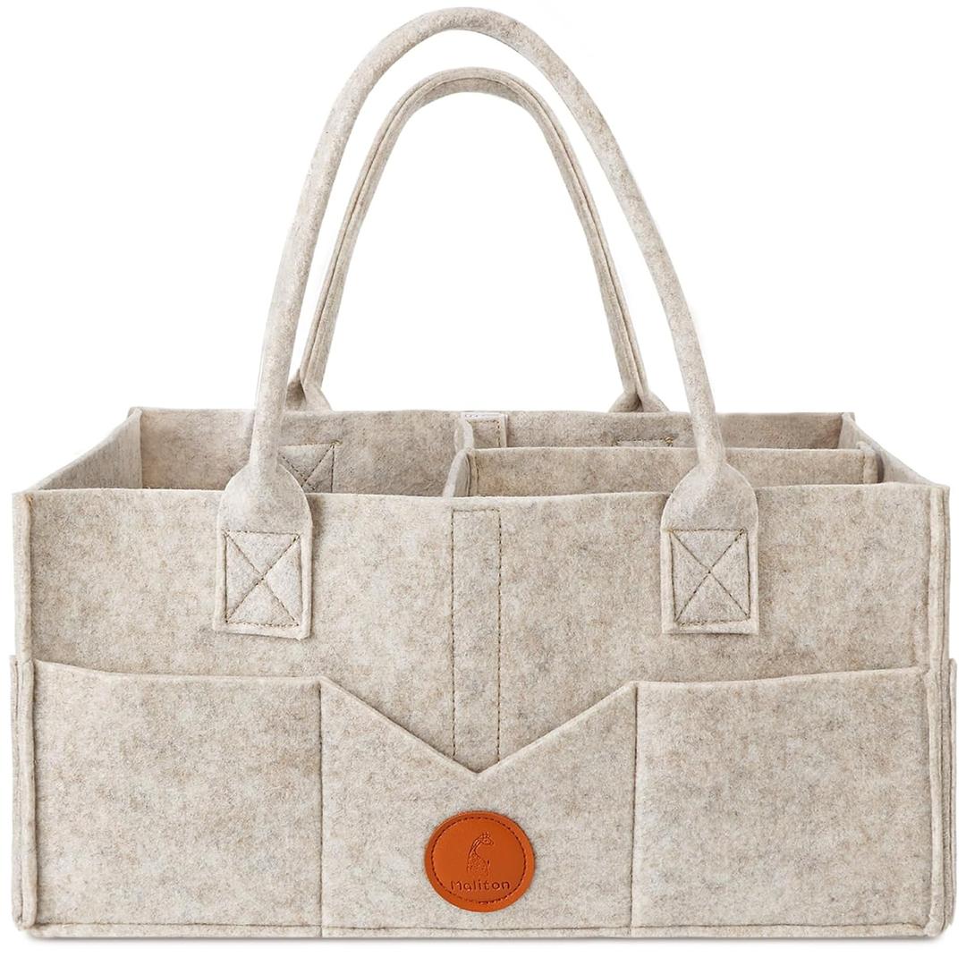 Maliton Baby Diaper Caddy Organizer for Changing Table, Nursery Storage Bin Basket with Handle, Felt Diaper Organizer Suitable for Indoor Outdoor (Khaki) (Large)