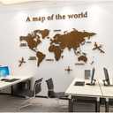 WINDIR 3D World Map Wall Stickers Decor Murals DIY Decal Brown 71x40 inch, Acrylic Office Wall Art Decor Bedroom Living Room TV Wall (Brown: 180x100 cm) Large