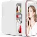 Mini Fridge for Bedroom, 6L/10 Can Skincare Fridge with Dimmable LED Light Mirror for Dorm & Office, Portable Cooler & Warmer Small Compact Refrigerator for Skincare, Makeup and Cosmetics, White