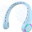 Portable Neck Fan, Personal Fan with 4000mAh Battery, Rechargeable Neck Fan with 3 Speeds and 64 Cool Lights, Birthday Gifts for Men Women Mom Dad, Hands Free Cooling fan for Summer(Blue)