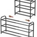 Gonfoam 3-Tier Expandable Shoe Rack,Adjustable Shoe Shelf Storage Organizer Heavy Duty Metal Free Standing Shoe Rack for Entryway Closet Doorway (Black)