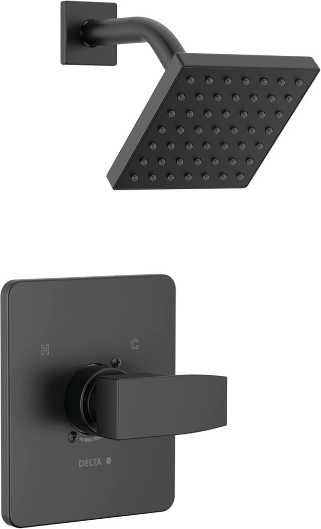 Delta Modern 14 Series Shower Faucet Set, Matte Black Shower Head and Handle Set, Valve Trim Kit, Matte Black T14267-BL-PP (Valve Not Included)