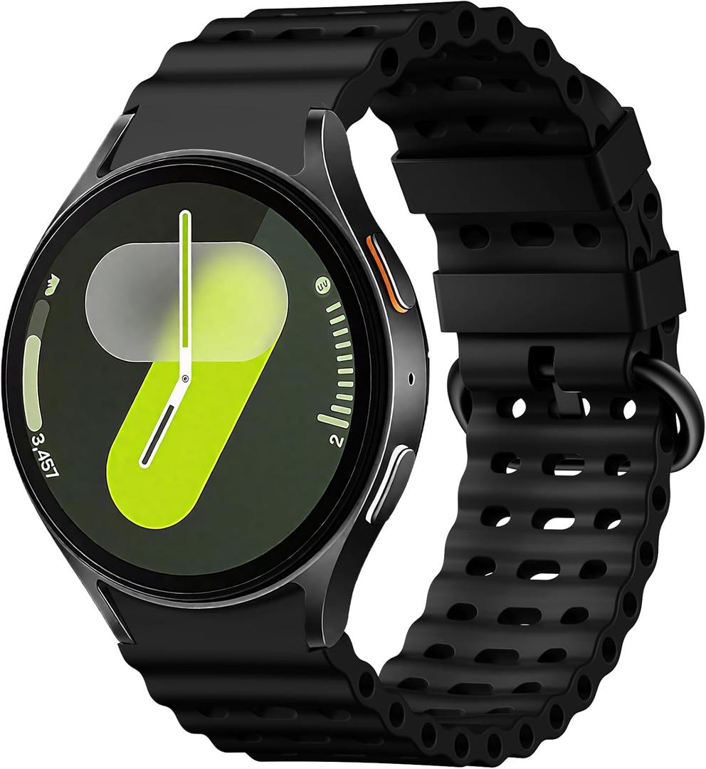 Sport Band for Samsung Galaxy Watch 7 5 4 6 FE 44mm 40mm/for Galaxy Watch 6/4 Classic 47mm 43mm 46mm 42mm/Watch 5 Pro 45mm, No Gap Breathable Soft Silicone Strap 20mm Replacement Men Women, Black