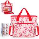 Katech Upgraded Crochet Bag with Beginner Crochet Books, Large Yarn Storage Bag Crochet Tote Bag for Crochet Hooks Knitting Needles and Project, Yarn Storage Organizer with 6 Grommets (red)